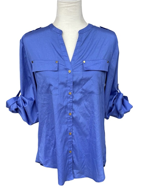 Charter Club Tops - Charter Club Muted Slate Blue Utility Roll-Tab Blouse - Size Medium (Like New)